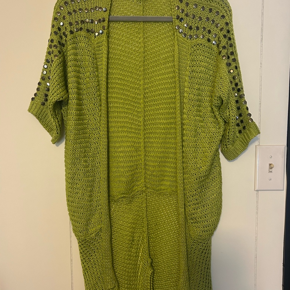 Green Open-Front Sweater